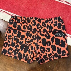 Fleo Women's Athletic Shorts - Black and Orange Leopard High Rise Original